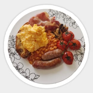 Food Eggs Bacon Mushroom Baked Beans Tomatoes Sausage Toast Cooked Breakfast Photo Sticker